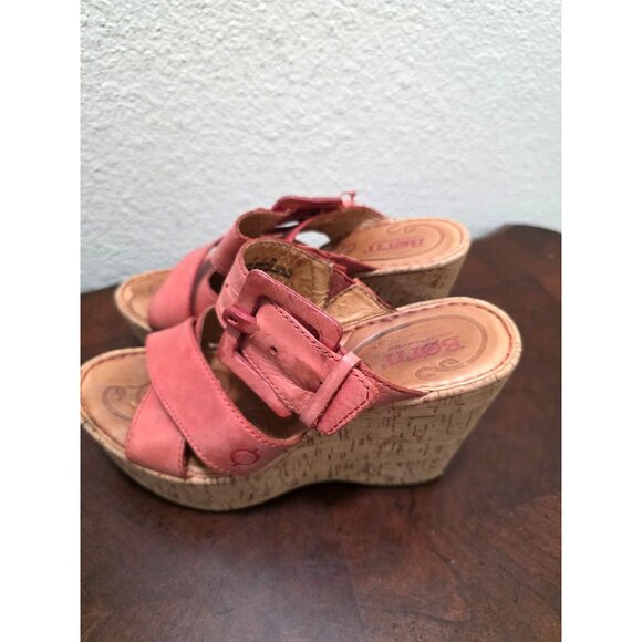 Born Coral Leather Wedge Sandals Adjustable Buckle & Cork Heel Women Size 7 - Picture 4 of 10